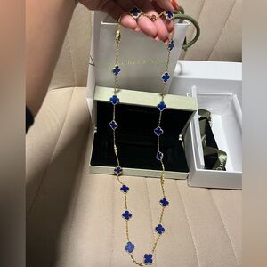 Van Cleef & Arpels Gold Necklace with Blue Clover Motifs